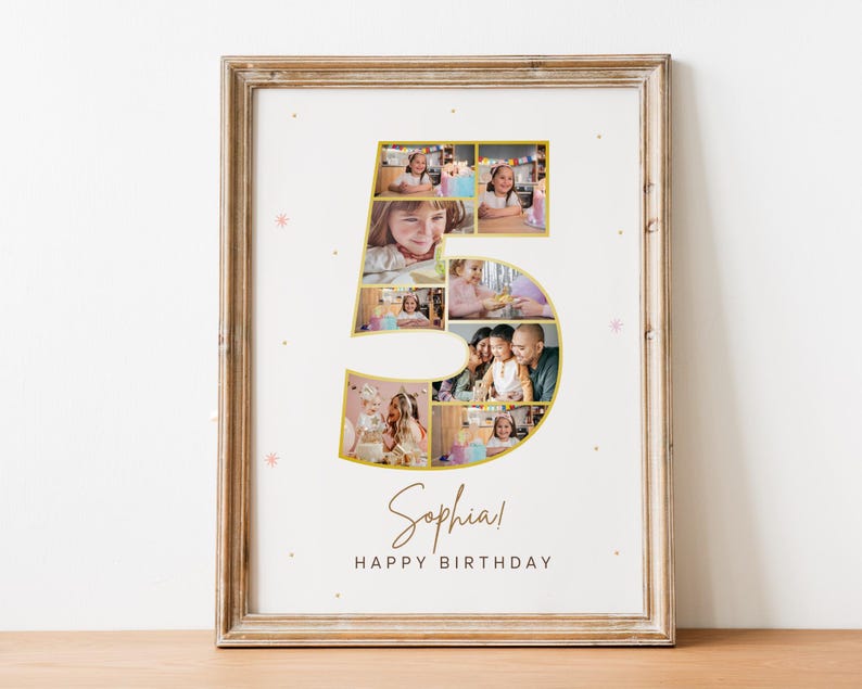 5th Birthday Photo Collage Gift: Personalized Number Five Keepsake (Digital Download)