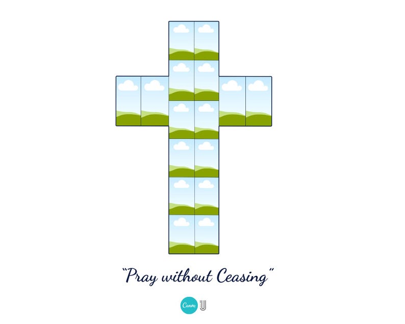 Christian Cross Photo Collage Template Canva PDF  Memorial Collage Bible Verse 1 Thessalonians