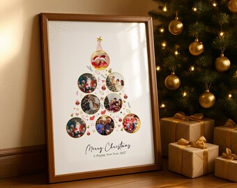 Christmas Tree Photo Collage Template | Personalized Family Poster Grid | Custom Wall Decor for Xmas 2027 Presents & Anniversary Gift