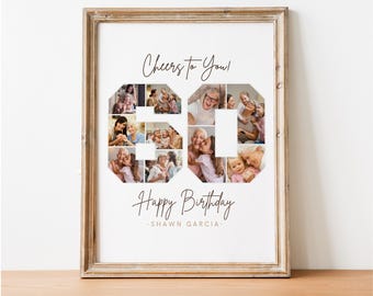 60th Birthday Photo Collage Template, Number 60 Collage, 60th Collage, Custom Gift for her, 60th Birthday, Number Collage, Canva Template