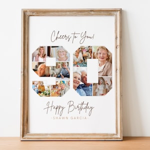 90th Birthday Photo Collage: Canva Number Frame Gift (Digital File)