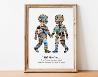 2 boys photo collage personalized best friend gift for boys friendship, BFF boys birthday gift, male friendship gift and farewell photo gift