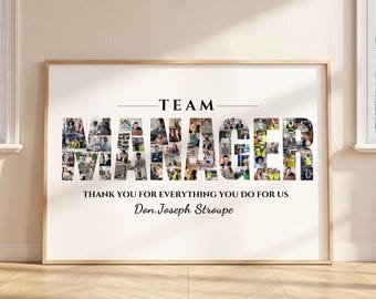 Custom Sports Team Manager Photo Collage Appreciation Gift for Soccer Baseball Basketball Farewell Leaving Keepsake