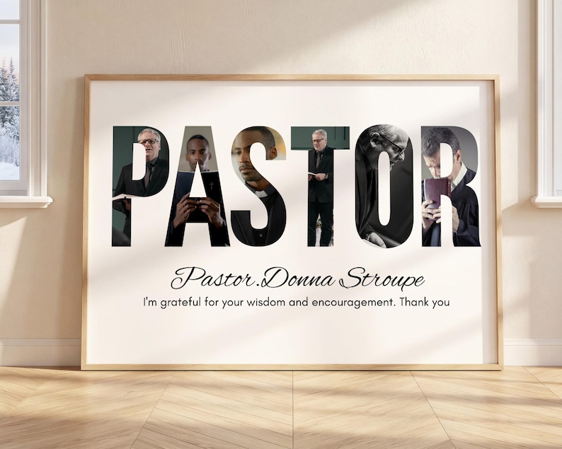 Pastor Photo Collage Gift for Youth Anniversary, 5 Years Pastor, Pastor Appreciation, Personalized Anniversary and Birthday Gift for Husband image 1