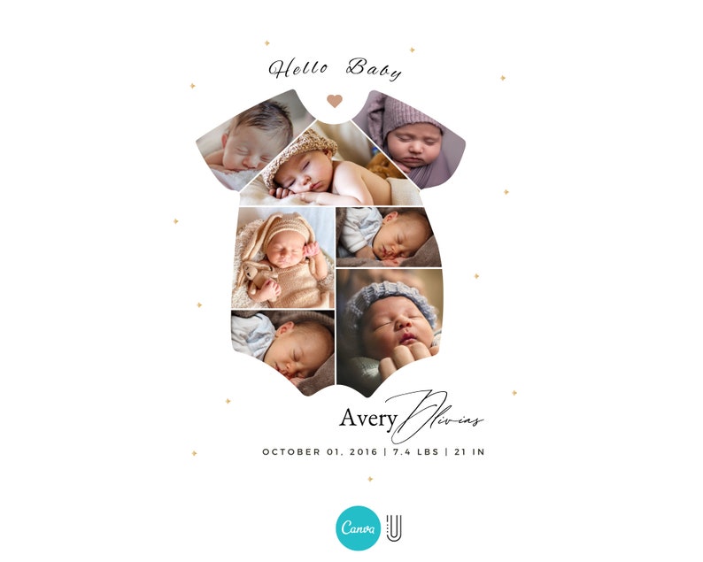 Personalized Newborn Baby Photo Collage Canva Template – Custom Family Holiday Wall Art, Editable Digital Baby Gift, Keepsake Nursery Decor