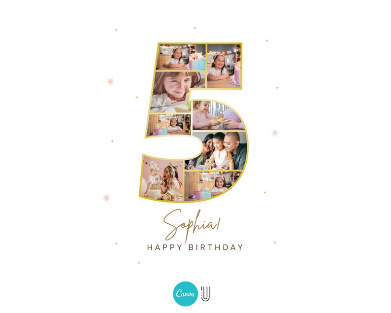 5th Birthday Photo Collage Gift: Personalized Number Five Keepsake (Digital Download)