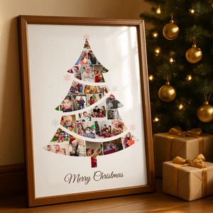 Custom Christmas Photo Collage: Xmas Tree Gift (Canva Template)