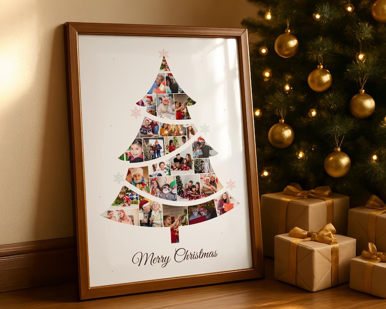 カスタムクリスマスフォトコラージュ：クリスマスツリーギフト（Canvaテンプレート） 画像 1