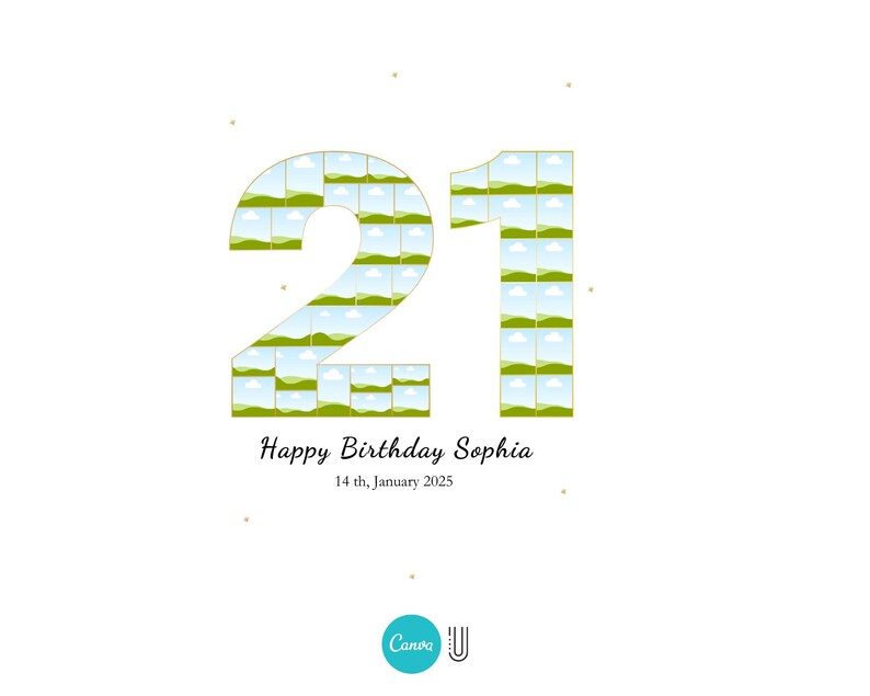 21st Birthday Photo Collage Gift: Personalized Number 21 (Digital File)