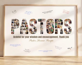 Colagem de fotos em homenagem ao pastor: presente para grupo de igreja cristã (modelo digital em Canva)