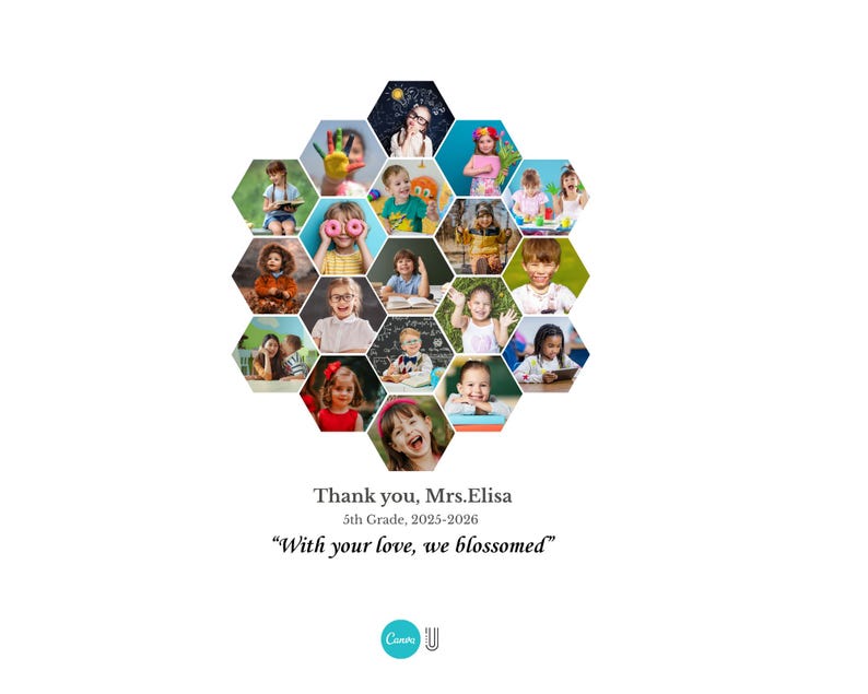 Canva,Honeycomb photo collage template,Hexagon shape collage,Teacher Appreciation gift,Thank you card