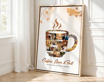 Fall Photo Collage Canva Template Coffee Mug Family Collage Personalized Autumn Gift Thanksgiving Decor Cozy Family Wall Art