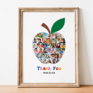 Teacher Appreciation Apple-Shaped Photo Collage Template – Editable Classroom Poster & Personalized Thank You Gift for Teachers