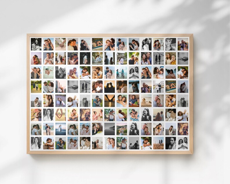 117 Wedding Photo Collage Template, Anniversary Keepsake, Minimalist Grid Design Poster, Landscape Portrait, Editable in Canva
