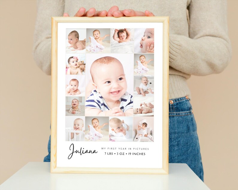 Baby's First Year Photo Collage Template: Printable Milestone Keepsake (Digital)