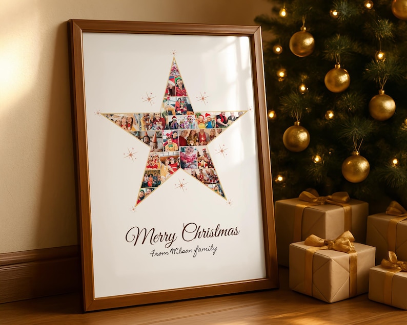 Custom Christmas Star Photo Collage Template (Digital Download) image 1