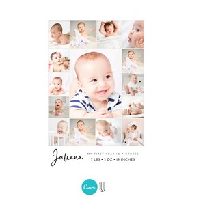 Baby's First Year Photo Collage Template: Printable Milestone Keepsake (Digital)