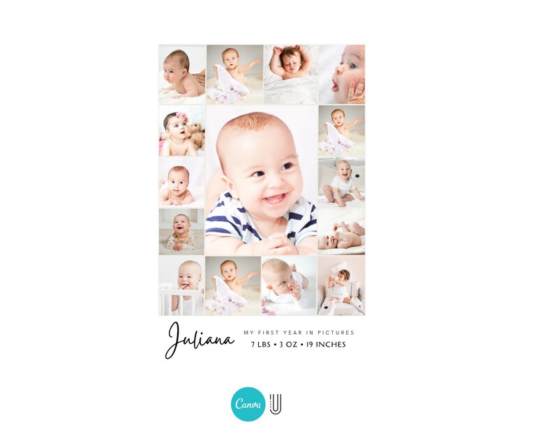 Baby's First Year Photo Collage Template: Printable Milestone Keepsake (Digital)