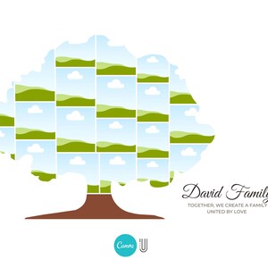 May include: A green and blue family tree illustration with the text "David Family" and "Together, we create a family united by love".