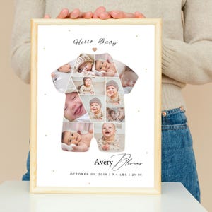 Newborn Photo Collage Template: Baby Boy Birth Stats (Canva Editable, Digital Download)