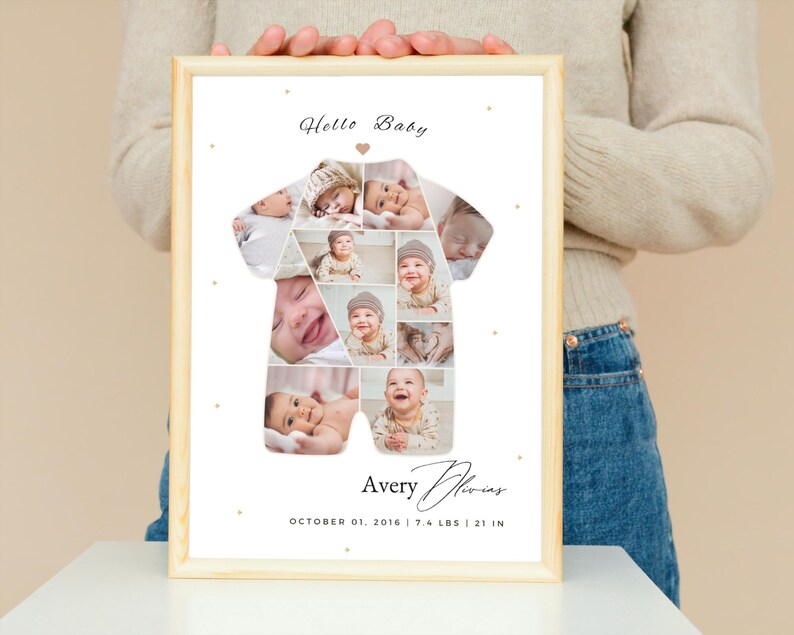 Newborn Photo Collage Template: Baby Boy Birth Stats (Canva Editable, Digital Download)