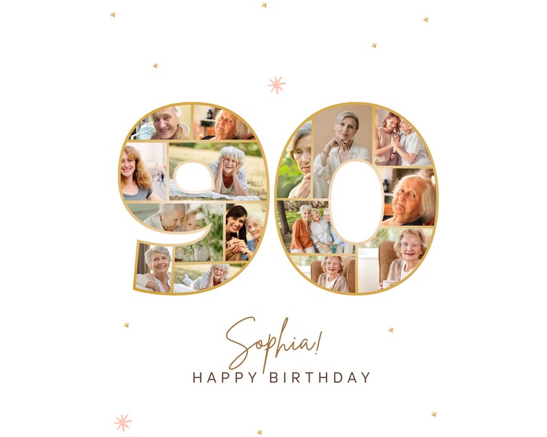 90th Birthday Photo Collage: Canva Frames Number Template (Digital Download)