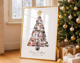 Custom Christmas Photo Collage: Xmas Tree Gift (Canva Template)