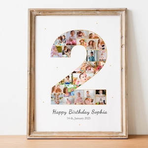 Second Birthday Photo Collage: Number 2 Template (Digital Download)