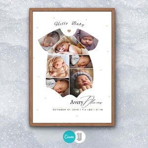 Personalized Newborn Baby Photo Collage Canva Template – Custom Family Holiday Wall Art, Editable Digital Baby Gift, Keepsake Nursery Decor
