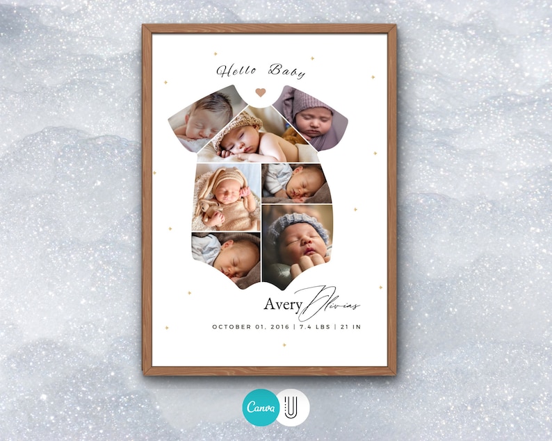 Personalized Newborn Baby Photo Collage Canva Template – Custom Family Holiday Wall Art, Editable Digital Baby Gift, Keepsake Nursery Decor