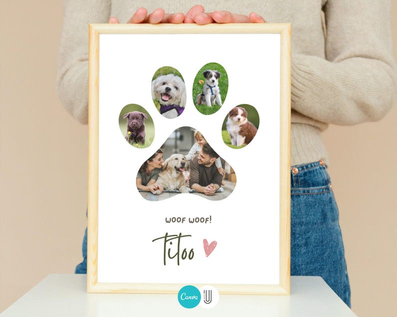 Dog Paw Photo Collage Canva Template: Pet Memorial Design (Digital Download