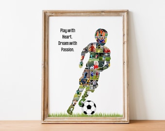 Fußball Jungen-Silhouette-Foto-Collage | Fußball Kinder Leinwand Vorlage