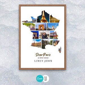France Map Photo Collage: Paris Love Story, Honeymoon Gift (Digital Download)