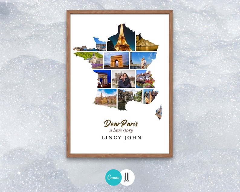 France Map Photo Collage: Paris Love Story, Honeymoon Gift (Digital Download)