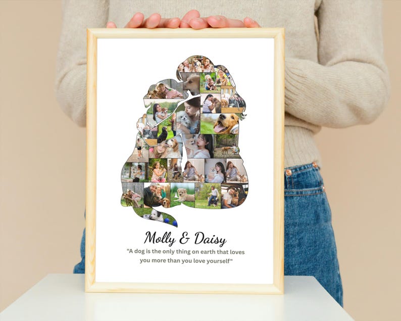 Custom Dog Photo Collage Template, Dog and Girl Photo Collage Gift, Dog Lover Memorial, Custom Pet Collage