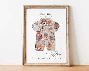 Baby Photo Collage | Newborn Gift & Birth Announcement Frame | Personalized Baby Girl Keepsake