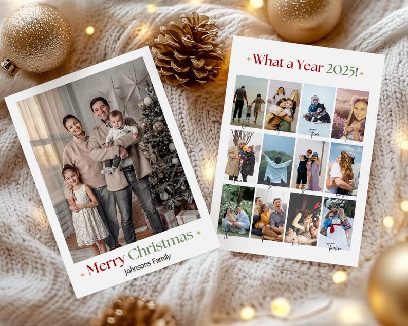 Editable Christmas Photo Card Template: Year in Review Collage (Digital Download)