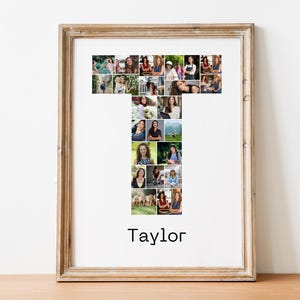 Colagem de fotos com a letra T personalizada – Nome personalizado – Arquivo digital para impressão – Presente de aniversário ou aniversário – Arte fotográfica personalizada, formato da letra T