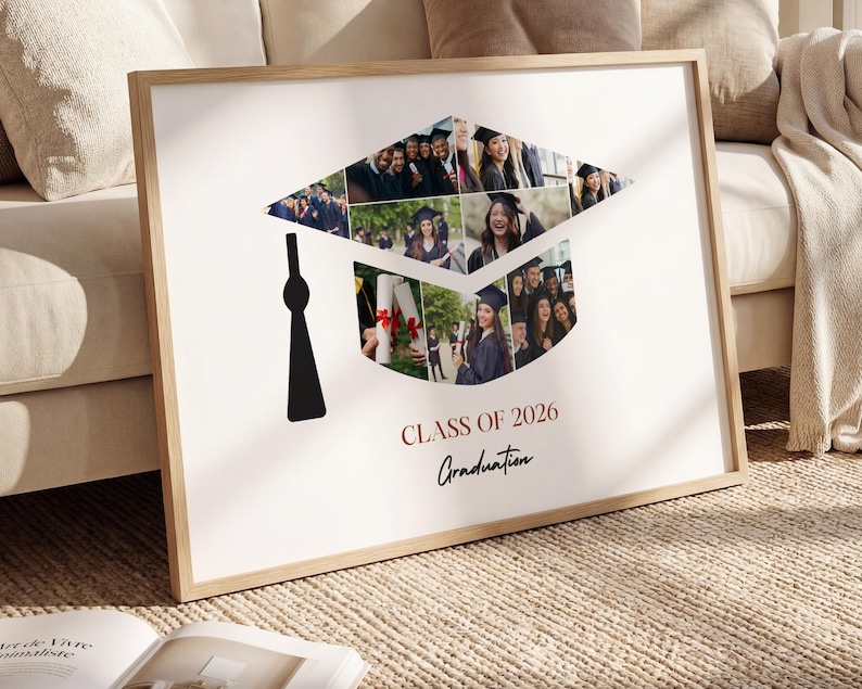 Modello per collage di foto con cappello di laurea: regalo per studenti dell'ultimo anno (modificabile in Canva) immagine 1