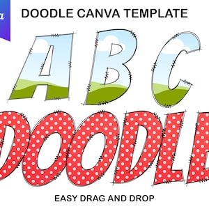 Entwerfe und verkaufe benutzerdefinierte Doodle-Alphabet-Buchstaben in Canva mit den bearbeitbaren PNG-Buchstabenrahmen der Alphaset Collection