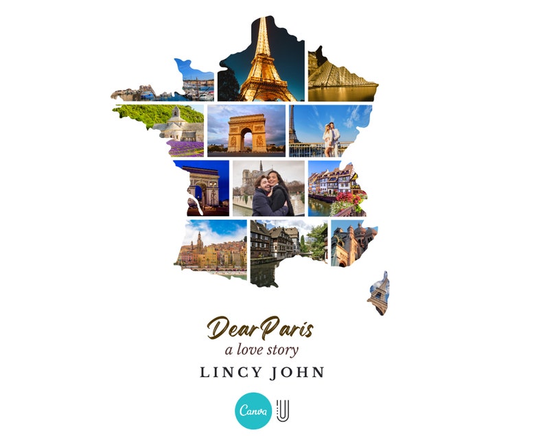 France Map Photo Collage: Paris Love Story, Honeymoon Gift (Digital Download)
