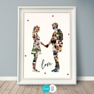 Geschenk für Valentinstag, Paare Foto Collage Vorlage, Verlobung Collage, Foto Collage, Geschenk für Jubiläum DIY, Canva Photorahmen