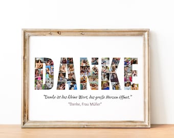 Danke Photo Collage Thank You Poster Custom Thank You Message Appreciation Collage Gift for Mom Teacher Coach Friends