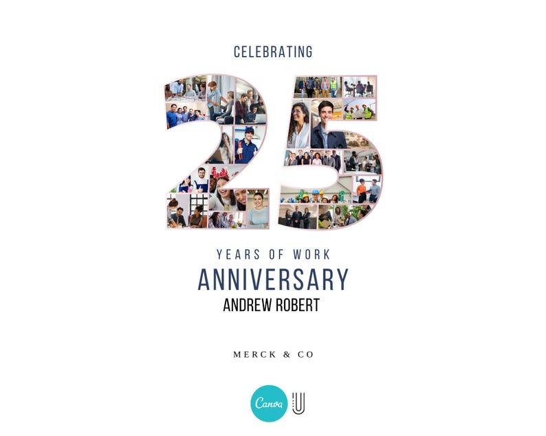 25th Work Anniversary Photo Collage Gift (Digital File)