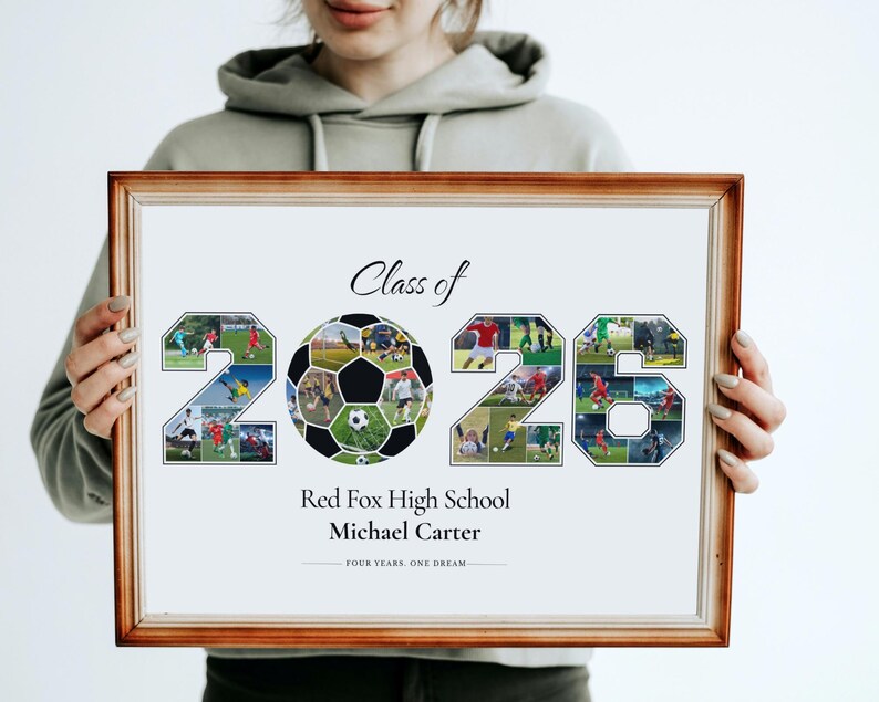 Senior 2026 Football Photo Collage, Personalized Player Gift (Digital Download)