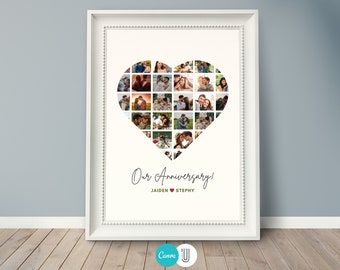 Wedding day,Gift for Valentines day,Heart Shaped Photo Collage Template , Photo Collage, Gift for Anniversary DIY, Canva Photoframe,