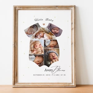 New Baby Boy Gift, Digital Newborn Birth Details,Baby Photo Collage Template, Editable Baby Costume Shape Canva Template,Birth Stats