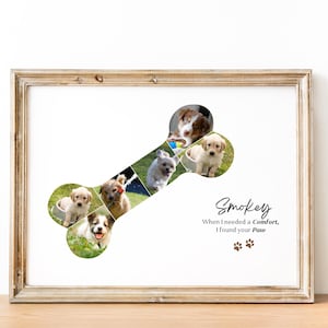 Custom Dog Photo Collage, Pet Memorial Gifts, Dog Remembrance Wall Art,Gifts for Dog Lovers and Owners,Pet Loss ,Dogbone photocollage