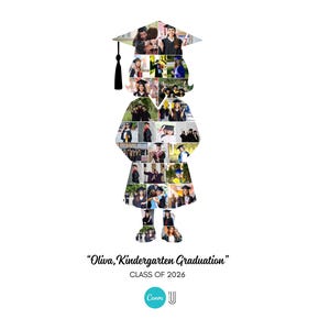 Little Girl Kindergarten Graduation Photo Collage Editable Canva Template (Digital Download)