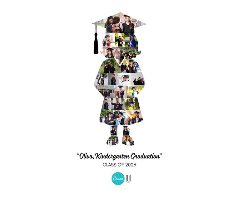 Little Girl Kindergarten Graduation Photo Collage Editable Canva Template (Digital Download)